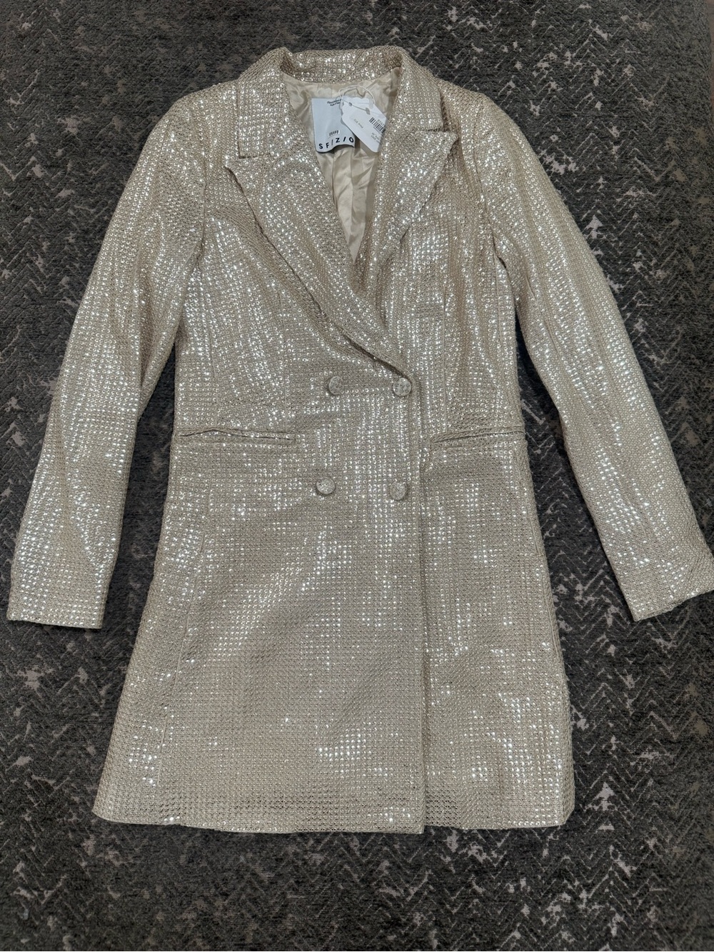SFIZIO Made in Italy sequin blazer mini dress in gold (Size 0)